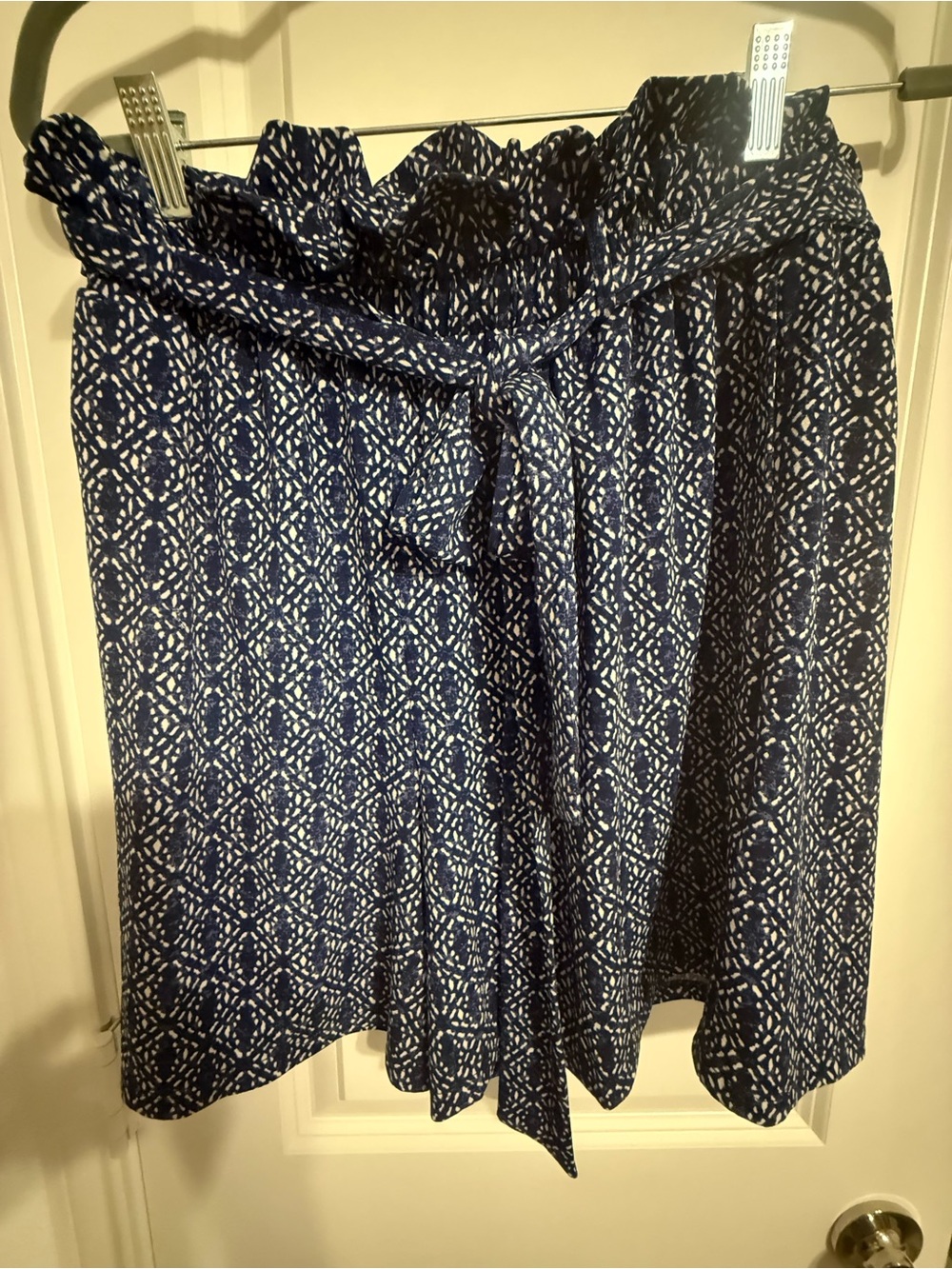 LuLaRoe Navy and White High-Waist Tie-Front Shorts